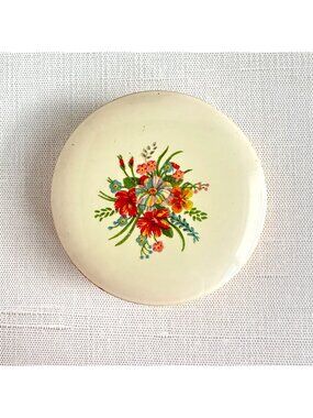 Vintage NOS Powder Compact Floral Enamel Lid Mirror Powder Sifter Boudoir Vanity